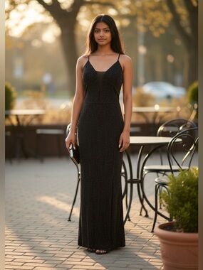 Sweet Storm Y2K Black and Pink Sparkle Spaghetti-Strap Gown Dress